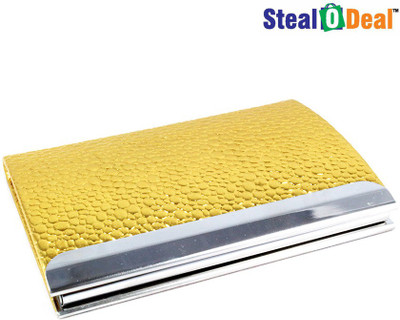 

Stealodeal Women Gold Pebble Textured Metal 20 Card Holder(Set of 1, Gold)