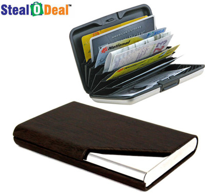 

Stealodeal Dark Brown Wooden Cut Textured Steel With Aluminium Plastic 20 Card Holder(Set of 2, Brown)