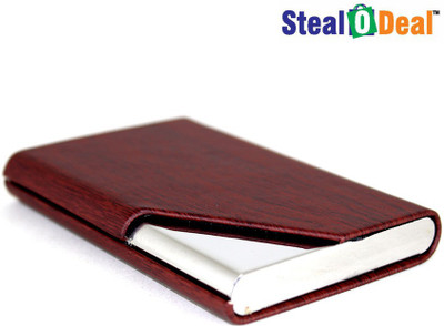 

Stealodeal Brown Wood Cut Textured Steel Card holder 20 Card Holder(Set of 1, Brown)