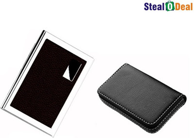 

Stealodeal Full Black Leather With Brown Metal 15 Card Holder(Set of 2, Black, Brown)