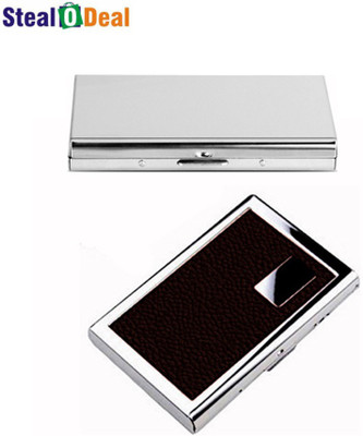 

Stealodeal Leather Piece Brown Metal and Plain Silver Business 6 Card Holder(Set of 2, Brown, Silver)