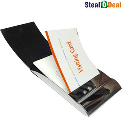 

Stealodeal Black Top Elegant Visiting With Plain Metal 20 Card Holder(Set of 2, Black, Silver)