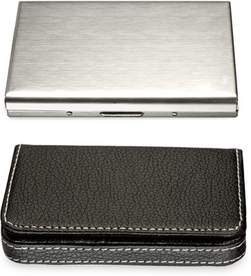 

Billiondeal High Quality | Combo of 2 | Steel Plain Metal Silver ATM And 2 Steel Card Holder And Black Leather Piece Visiting Card Holder 6 Card Holder(Set of 2, Silver)