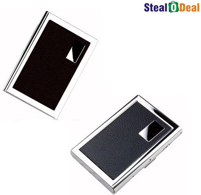 

Stealodeal Leather Piece Stainless Steel Black and Brown 6 Card Holder(Set of 2, Brown, Black)