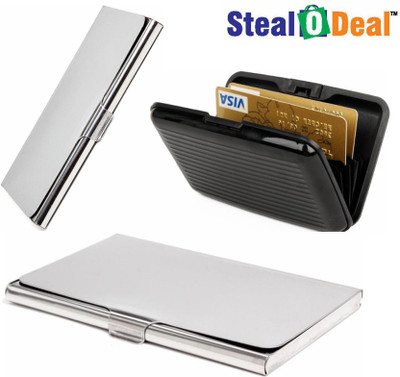 

Stealodeal 2pc Silver Stainless Steel with Black Security Credit/Debit 10 Card Holder(Set of 3, Silver, Black)