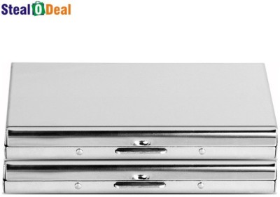 StealODeal Metal Silver Stainless Steel Business Case 6 Card Holder(Set of 2, Silver)