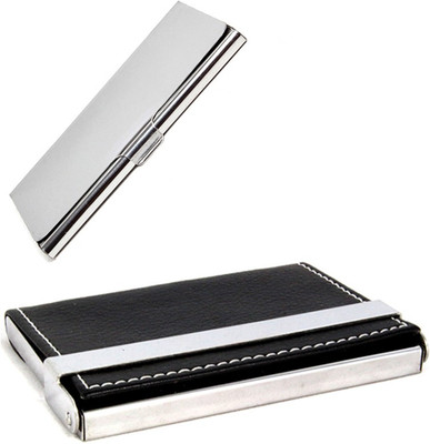 

Stealodeal Black Side Leather Texture With Silver Stainless Steel 20 Card Holder(Set of 2, Black)