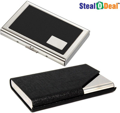 

Stealodeal Black Glossy Cut Textured Steel With Black Metal 20 Card Holder(Set of 2, Black)