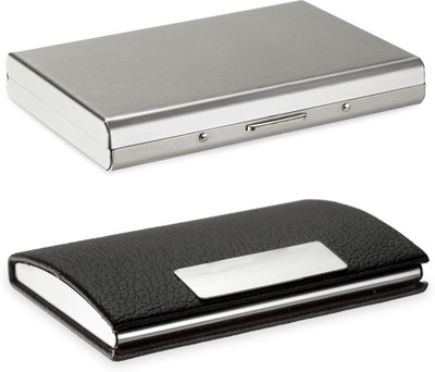

Billiondeal High Quality | Combo of 2 | Steel Plain Metal Waterproof ATM And 1 Steel Card Holder And Black Leather Piece Visiting Card Holder 6 Card Holder(Set of 2, Silver)