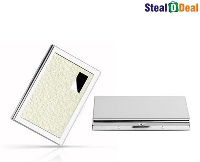 

Stealodeal White Metal and Plain Silver Stainless Steel Business Case 6 Card Holder(Set of 2, White, Silver)