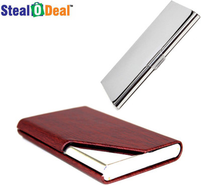 

Stealodeal Brown Wood Cut Textured Steel With Stainless Steel 20 Card Holder(Set of 2, Brown)
