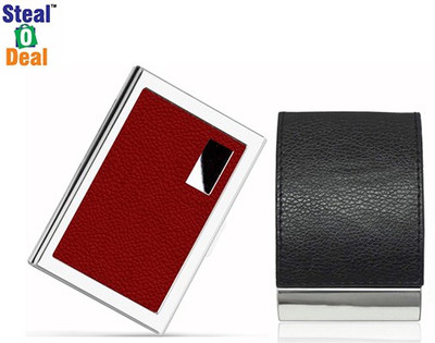

Stealodeal Black Top Elegant Visiting With Red Leather Metal 20 Card Holder(Set of 2, Black, Red)