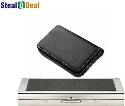 

Stealodeal Black Piece Metal With Full Leather 6 Card Holder(Set of 2, Black)