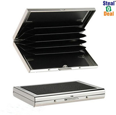 

Stealodeal Black Metal Piece Leather 6 Card Holder(Set of 2, Black)