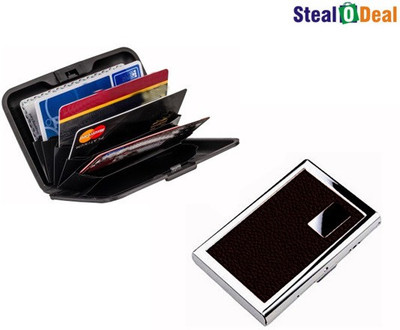 

Stealodeal Leather Piece Brown Metal With Multicolor Plastic Aluma 6 Card Holder(Set of 2, Brown, Multicolor)