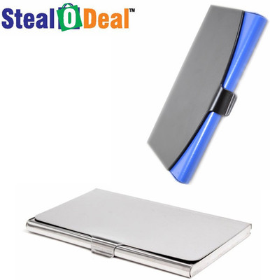 

Stealodeal Mix Color Black and Blue With Simple Silver Stainless Steel 10 Card Holder(Set of 2, Black, Silver)