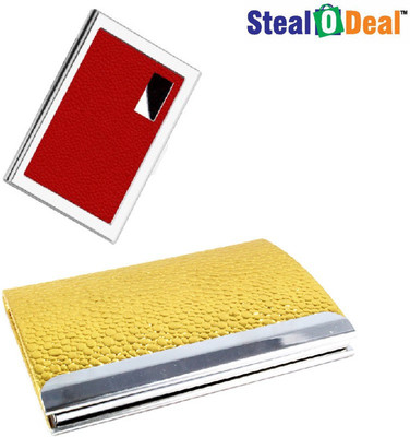 

Stealodeal Women Gold Pebble Textured Metal With Red Metal 20 Card Holder(Set of 2, Gold)