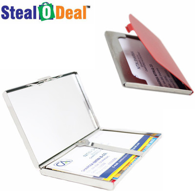 

Stealodeal Metal Box Luxury With Red Stainless Steel 15 Card Holder(Set of 2, Red, Silver)