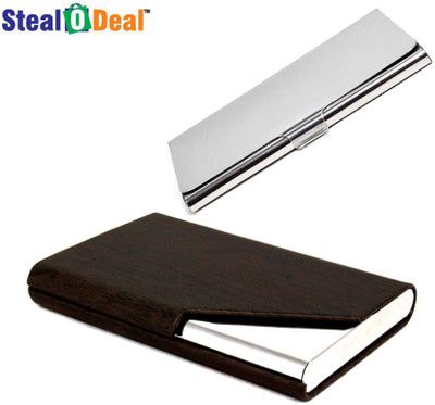 

Stealodeal Dark Brown Wooden Cut Textured Steel With Stainless Steel 20 Card Holder(Set of 2, Brown)