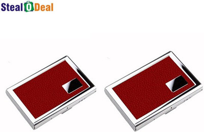 

Stealodeal Red Set of Leather Piece Stainless Steel 6 Card Holder(Set of 2, Red)