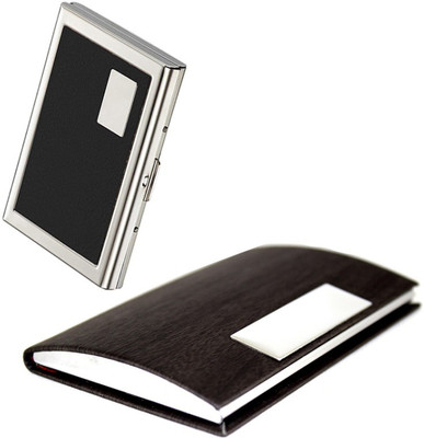 

Stealodeal Side Dark Brown Wooden Textured Steel With Black Metal 20 Card Holder(Set of 2, Brown)