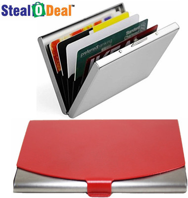 

Stealodeal Metal Aluma With Red Stainless Steel 6 Card Holder(Set of 2, Red, Silver)