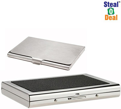 

Stealodeal Black Piece Leather Metal With Silver Steel 6 Card Holder(Set of 2, Black, Silver)