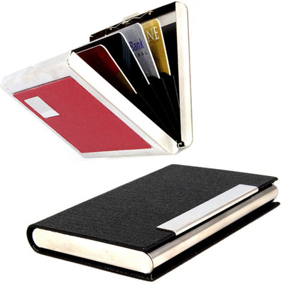 

Stealodeal Black Glossy Textured Steel With Red Metal 20 Card Holder(Set of 2, Black)