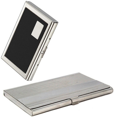 

Stealodeal Silver ZigZag Pattern Steel With Black Metal 20 Card Holder(Set of 2, Silver)