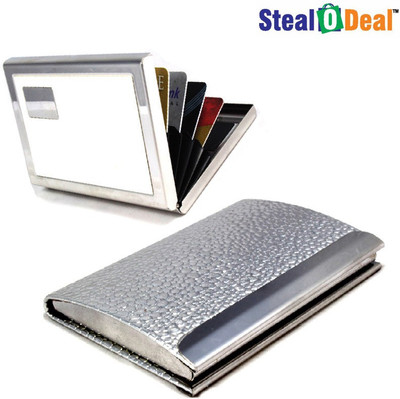 

Stealodeal Women Silver Pebble Textured Metal With White Metal 20 Card Holder(Set of 2, Silver)