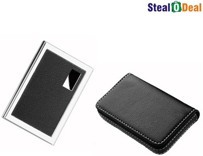 

Stealodeal Double Black Leather With Metal 15 Card Holder(Set of 2, Black, Black)