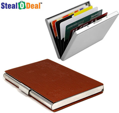 

Stealodeal Brown Textured Design Steel With Plain Metal 15 Card Holder(Set of 2, Brown)
