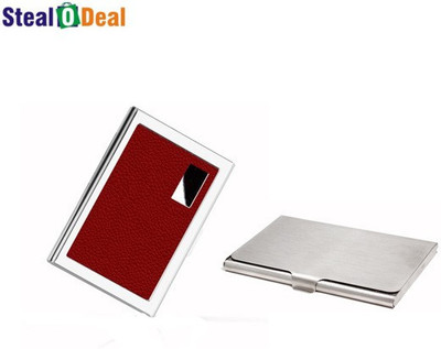 

Stealodeal Red Business Atm Wallet With Steel 6 Card Holder(Set of 2, Red, Silver)