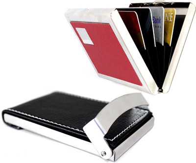

Stealodeal Black Top Leather Texture Steel With Red Metal 20 Card Holder(Set of 2, Black)