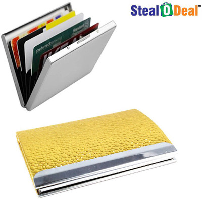 

Stealodeal Women Gold Pebble Textured Metal With Plain Metal 20 Card Holder(Set of 2, Gold)