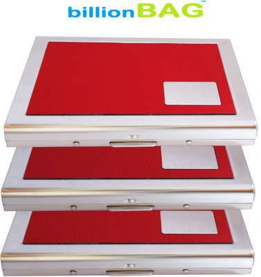

Billionbag | High Quality | Red Leather Steel | Pack of 3 | 6 Card Holder(Set of 3, Red, Silver)
