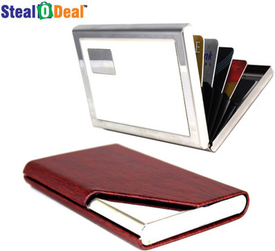

Stealodeal Brown Wood Cut Textured Steel With White Metal 20 Card Holder(Set of 2, Brown)