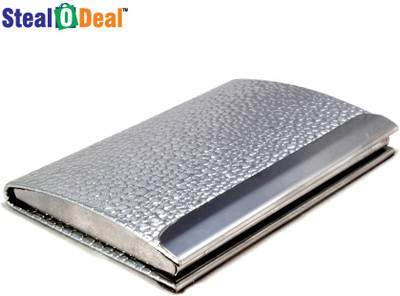 

Stealodeal Women Silver Pebble Textured Metal 20 Card Holder(Set of 1, Silver)
