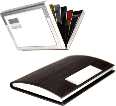 

Stealodeal Side Dark Brown Wooden Textured Steel With White Metal 20 Card Holder(Set of 2, Brown)