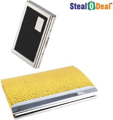 

Stealodeal Women Gold Pebble Textured Metal With Black Metal 20 Card Holder(Set of 2, Gold)