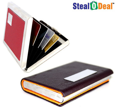 

Stealodeal Brown Orange Unisex Steel With Red Metal 20 Card Holder(Set of 2, Brown)