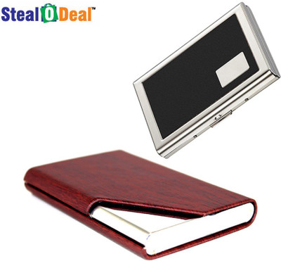 

Stealodeal Brown Wood Cut Textured Steel With Black Metal 20 Card Holder(Set of 2, Brown)