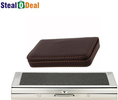 

Stealodeal Black Piece Metal With Full Brown Leather 6 Card Holder(Set of 2, Black, Brown)