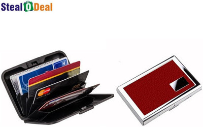 

Stealodeal Leather Piece Red Metal With Multicolor Plastic Aluma 6 Card Holder(Set of 2, Red, Multicolor)