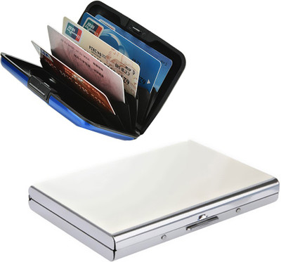

Stealodeal |Pack of 2| Mirror Finish High Quality With Blue Aluminium 15 Card Holder(Set of 2, Silver, Blue)