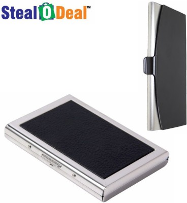 StealODeal Black Metal Aluma With Stainless Steel 6 Card Holder(Set of 2, Black)