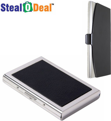 StealODeal Black Metal Aluma With Stainless Steel 6 Card Holder(Set of 2, Black)