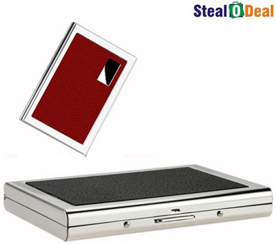 

Stealodeal Black Piece Leather With Red Metal 6 Card Holder(Set of 2, Black, Red)