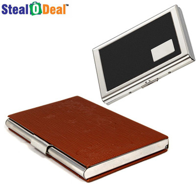 

Stealodeal Brown Textured Design Steel With Black Metal 15 Card Holder(Set of 2, Brown)