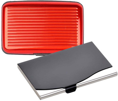 

Shine Fashion 15 Card Holder(Set of 2, Black, Silver, Red)